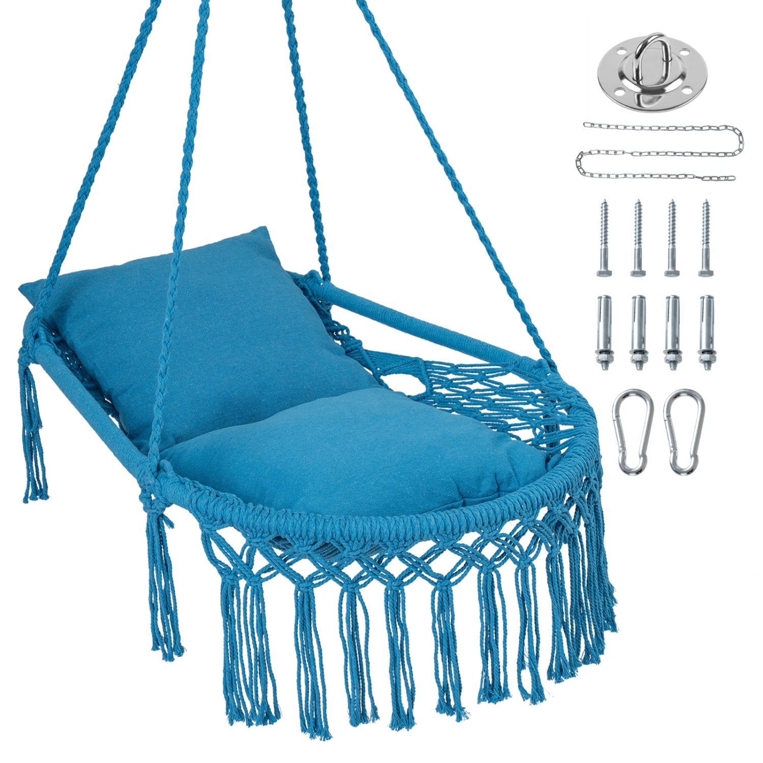 Macrame Swing Chair With 2 Removable Cushions, Navy Porch Swings Navy at Gallery Canada