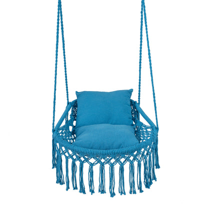 Macrame Swing Chair With 2 Removable Cushions, Navy Porch Swings at Gallery Canada