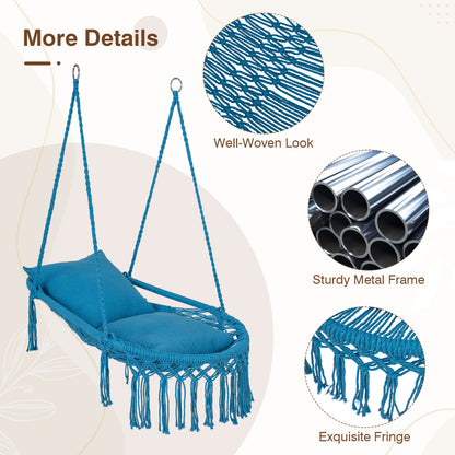 Macrame Swing Chair With 2 Removable Cushions, Navy Porch Swings at Gallery Canada