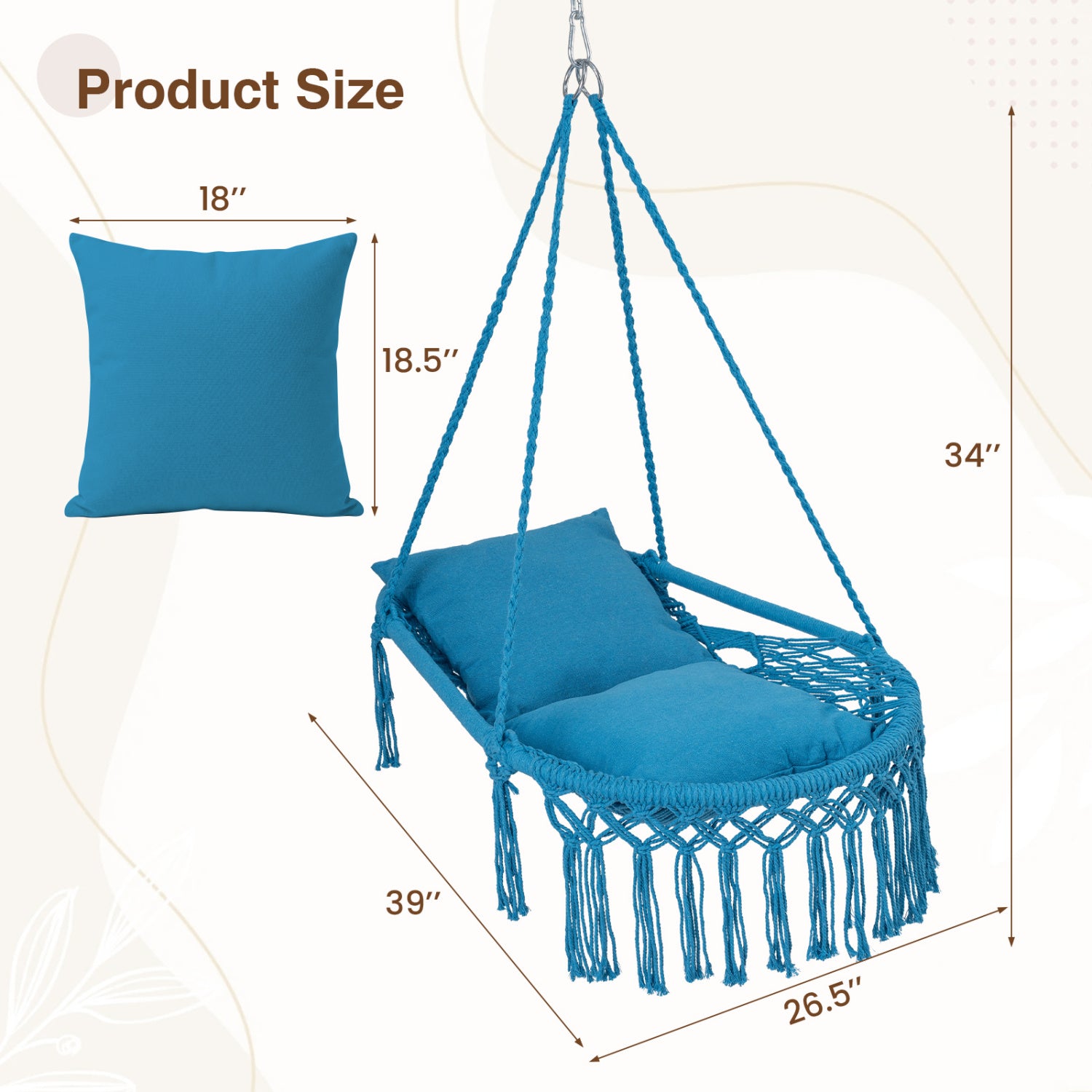 Macrame Swing Chair With 2 Removable Cushions, Navy Porch Swings at Gallery Canada