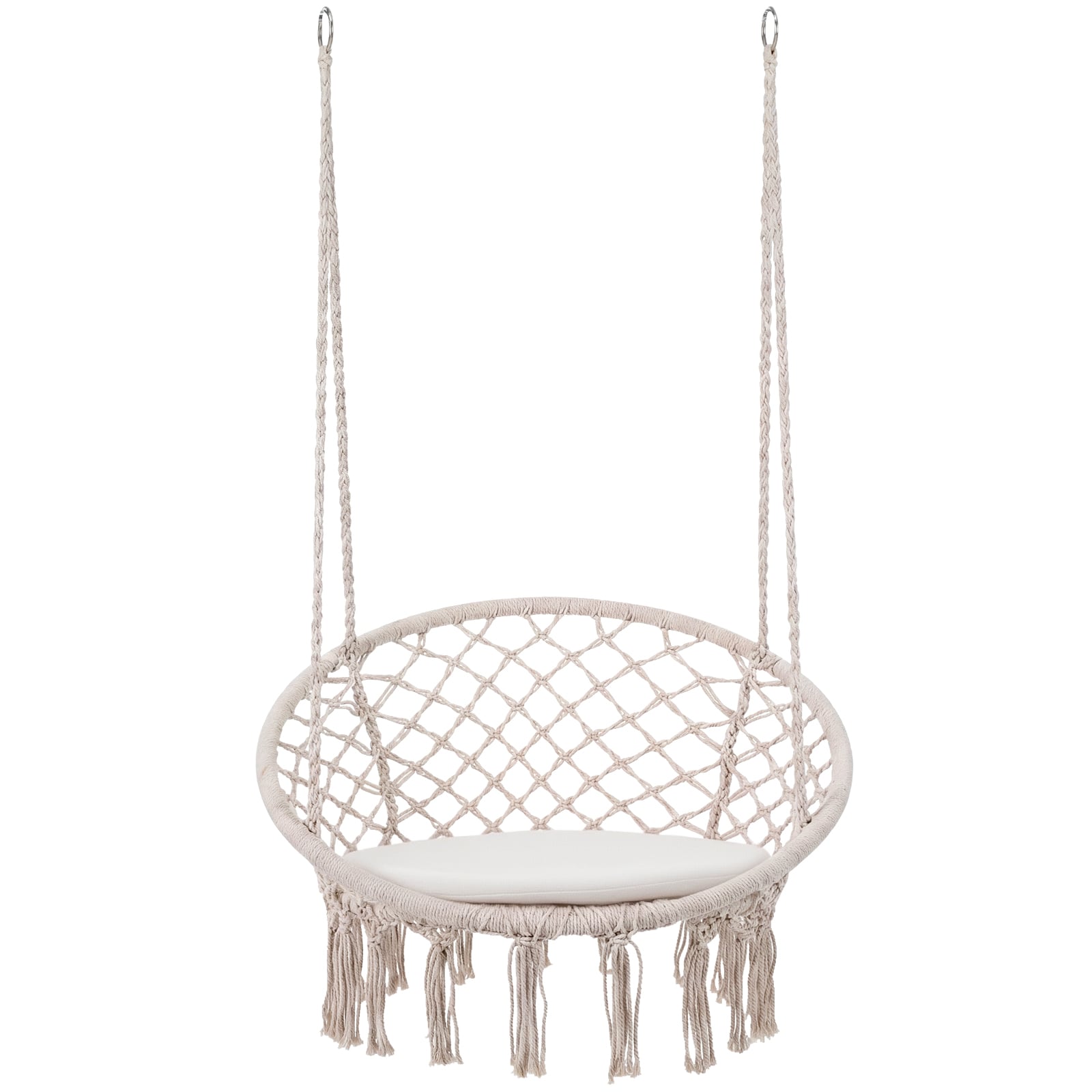 Macrame Swing Hammock Chair With Round Seat Cushion, Beige Hammocks at Gallery Canada