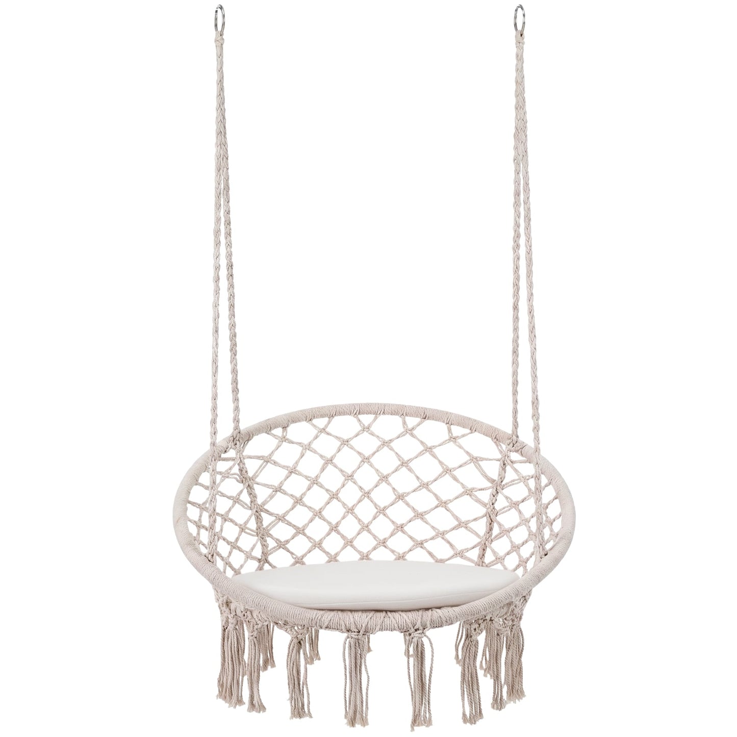 Macrame Swing Hammock Chair With Round Seat Cushion, Beige Hammocks at Gallery Canada