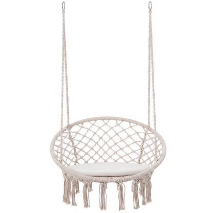 Macrame Swing Hammock Chair With Round Seat Cushion, Beige Hammocks at Gallery Canada