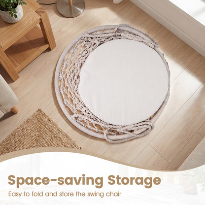 Macrame Swing Hammock Chair With Round Seat Cushion, Beige Hammocks at Gallery Canada