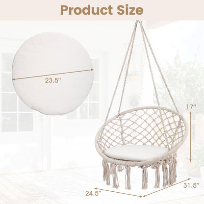 Macrame Swing Hammock Chair With Round Seat Cushion, Beige Hammocks at Gallery Canada