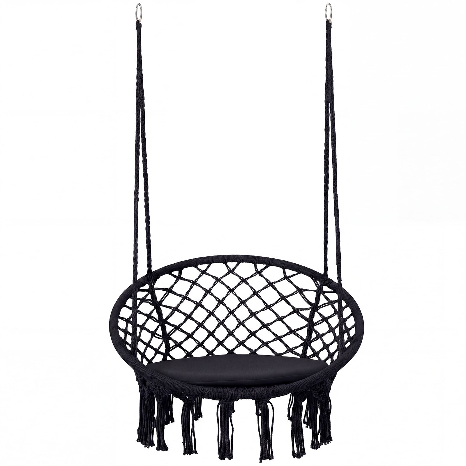 Macrame Swing Chair With Round Seat Cushion, Black Hammocks at Gallery Canada