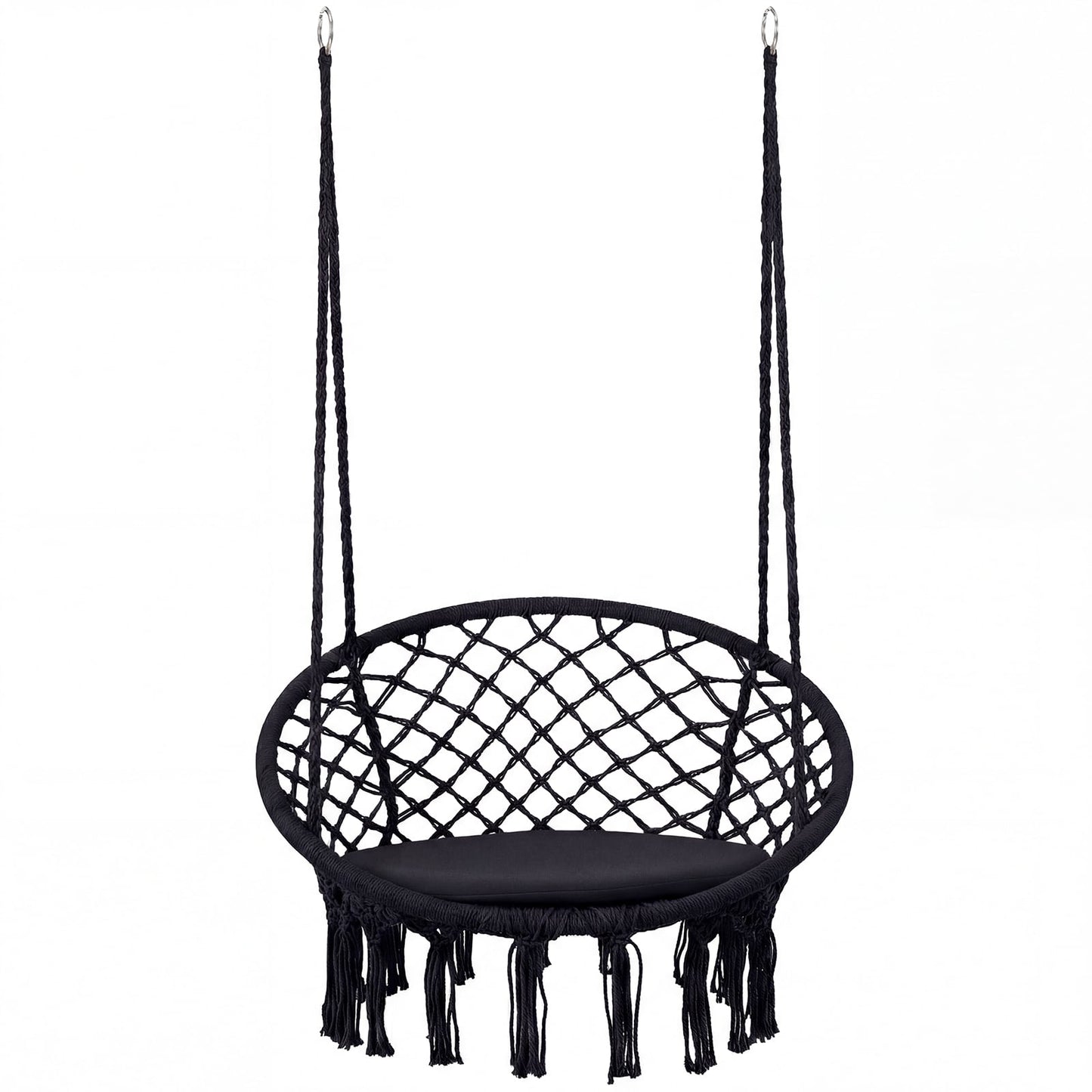 Macrame Swing Chair With Round Seat Cushion, Black Hammocks at Gallery Canada