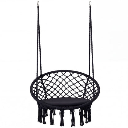 Macrame Swing Chair With Round Seat Cushion, Black Hammocks at Gallery Canada