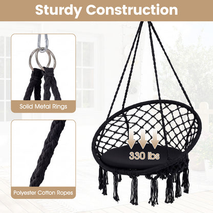 Macrame Swing Chair With Round Seat Cushion, Black Hammocks at Gallery Canada