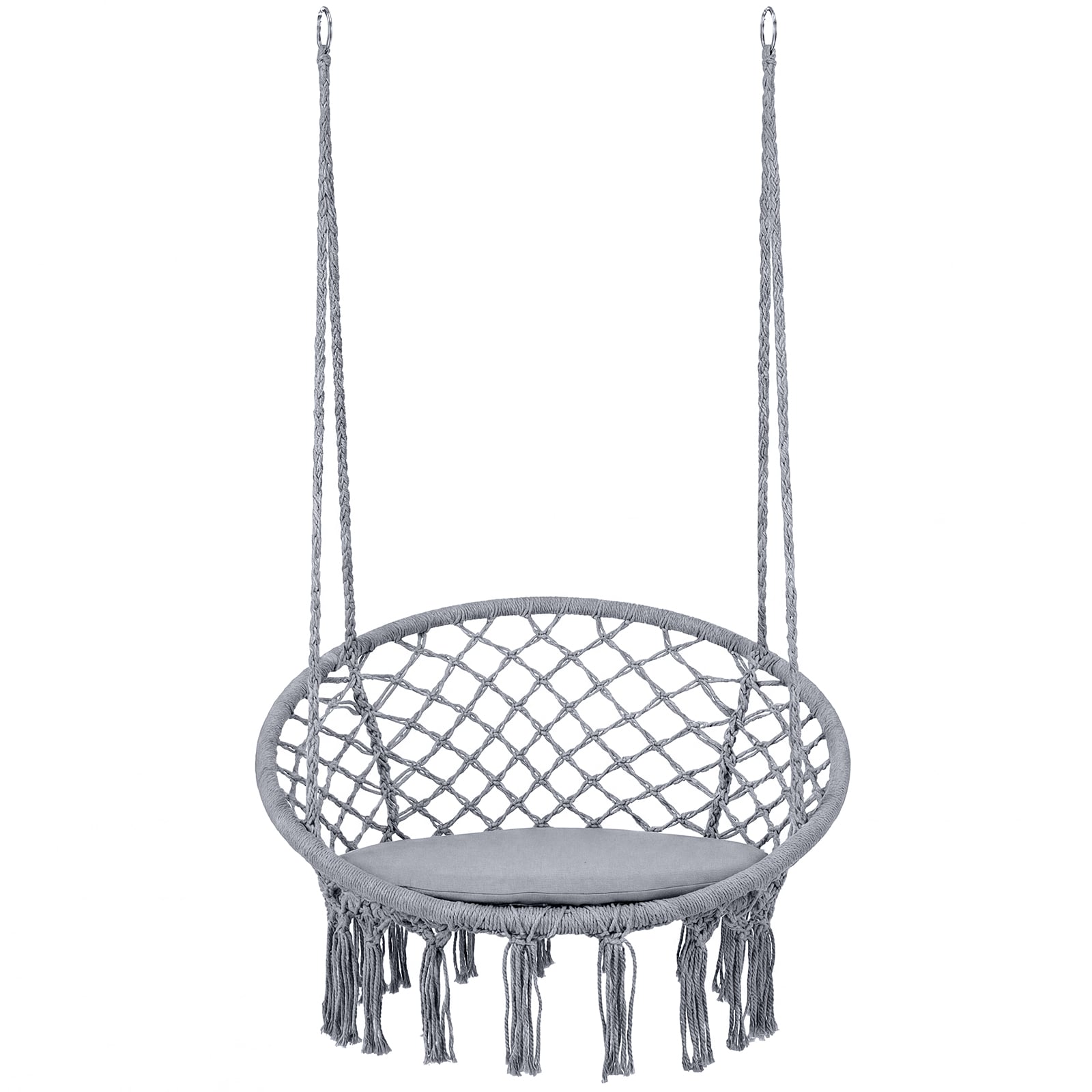 Macrame Swing Chair With Round Seat Cushion, Grey Hammocks at Gallery Canada