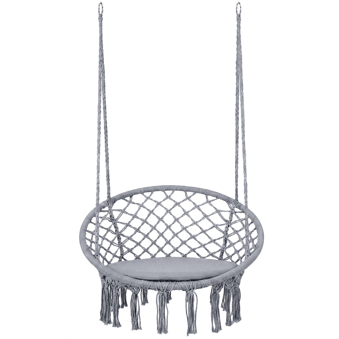 Macrame Swing Chair With Round Seat Cushion, Grey Hammocks at Gallery Canada