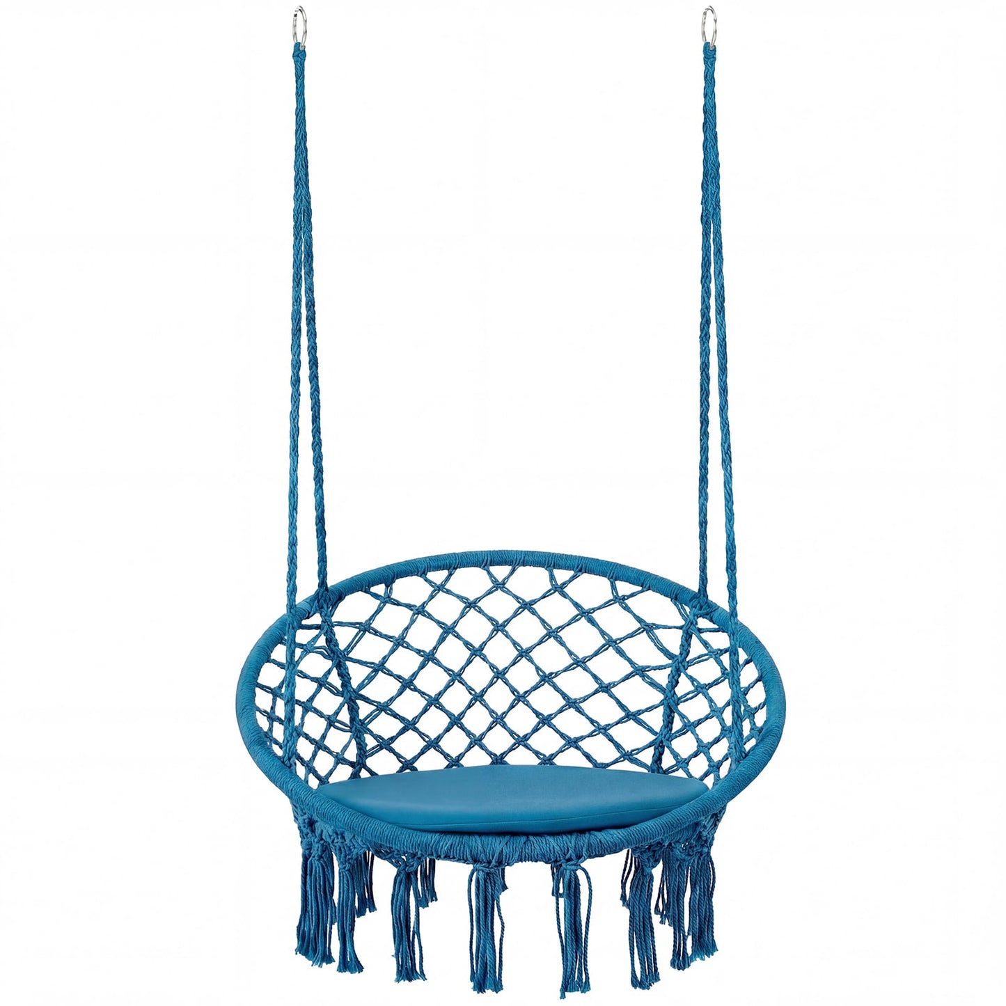 Macrame Swing Chair, Round Seat Cushion, Blue Hammocks at Gallery Canada