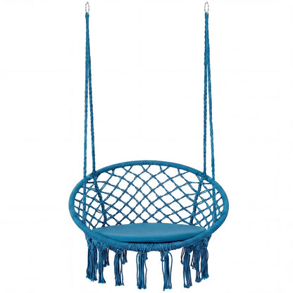Macrame Swing Chair, Round Seat Cushion, Blue Hammocks at Gallery Canada