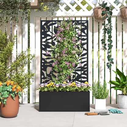 Raised Garden Bed With Trellis, 24" x 9.1" x 44.5", Black Galvanized Planter Boxes at Gallery Canada