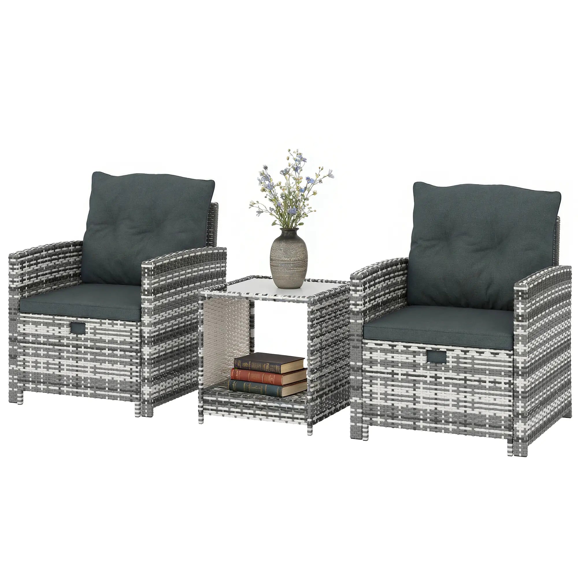 5 Piece Patio Furniture Set, Wicker Chairs, 2-Tier Glass Table, Grey/Dark Grey Patio Furniture Sets Mixed Grey, Dark Grey, Black at Gallery Canada