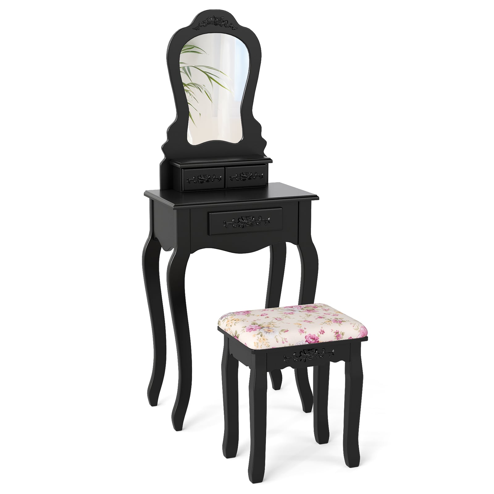 Makeup Dressing Table and Bench 3 Drawers and Cushioned Stool for Girls, Black Makeup Vanities at Gallery Canada
