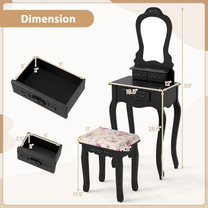 Makeup Dressing Table and Bench 3 Drawers and Cushioned Stool for Girls, Black Makeup Vanities at Gallery Canada