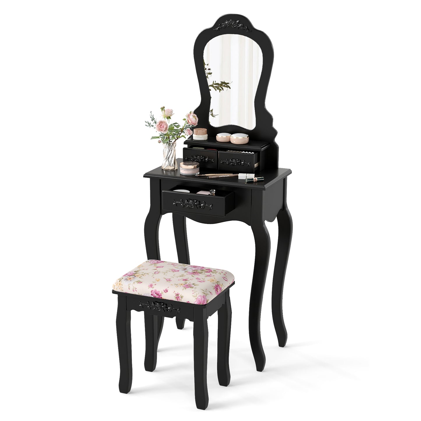 Makeup Dressing Table and Bench 3 Drawers and Cushioned Stool for Girls, Black Makeup Vanities at Gallery Canada