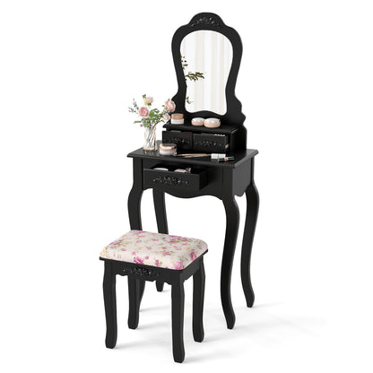 Makeup Dressing Table and Bench 3 Drawers and Cushioned Stool for Girls, Black Makeup Vanities at Gallery Canada