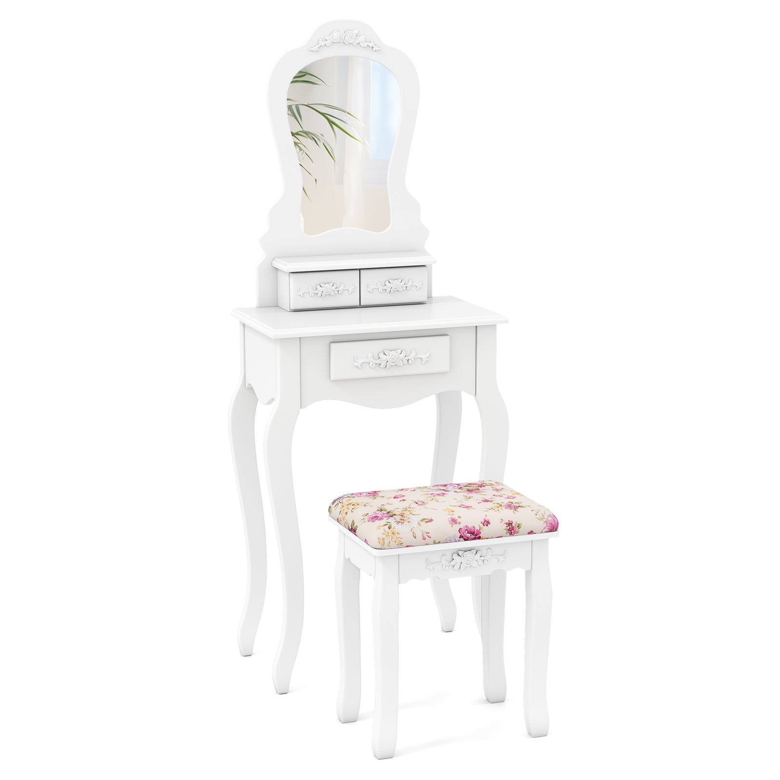 Makeup Dressing Table and Bench 3 Drawers and Cushioned Stool for Girls, White Makeup Vanities White at Gallery Canada