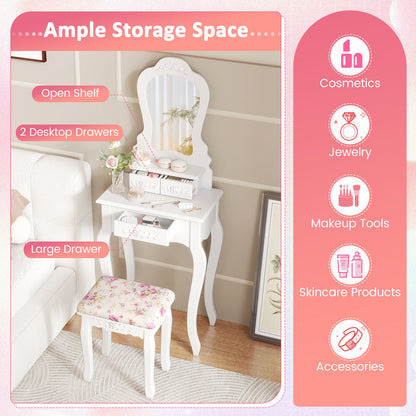 Makeup Dressing Table and Bench 3 Drawers and Cushioned Stool for Girls, White Makeup Vanities at Gallery Canada