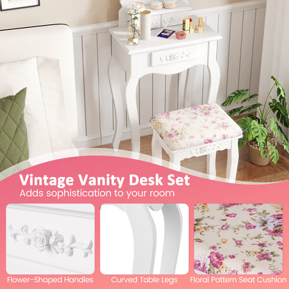Makeup Dressing Table and Bench 3 Drawers and Cushioned Stool for Girls, White Makeup Vanities at Gallery Canada