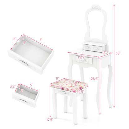 Makeup Dressing Table and Bench 3 Drawers and Cushioned Stool for Girls, White Makeup Vanities at Gallery Canada