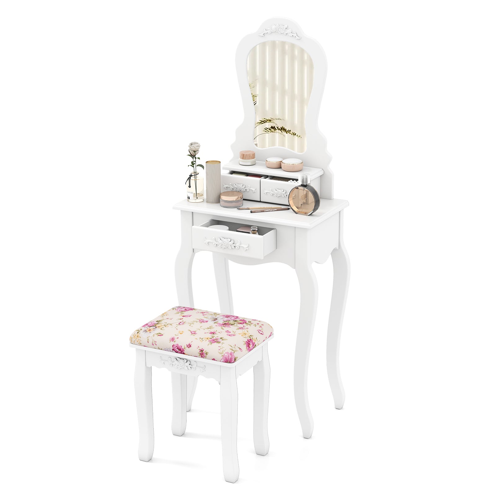 Makeup Dressing Table and Bench 3 Drawers and Cushioned Stool for Girls, White Makeup Vanities at Gallery Canada