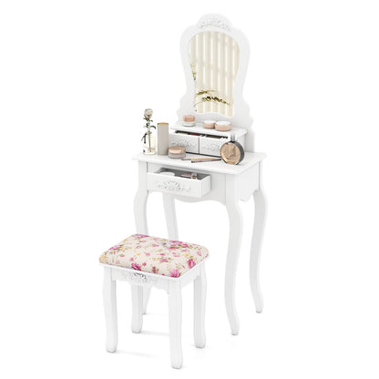 Makeup Dressing Table and Bench 3 Drawers and Cushioned Stool for Girls, White Makeup Vanities at Gallery Canada