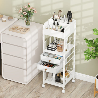 Makeup Organizer Floor Skincare Organizer Cart with Drawers and Storage Shelves, White File Cabinets at Gallery Canada