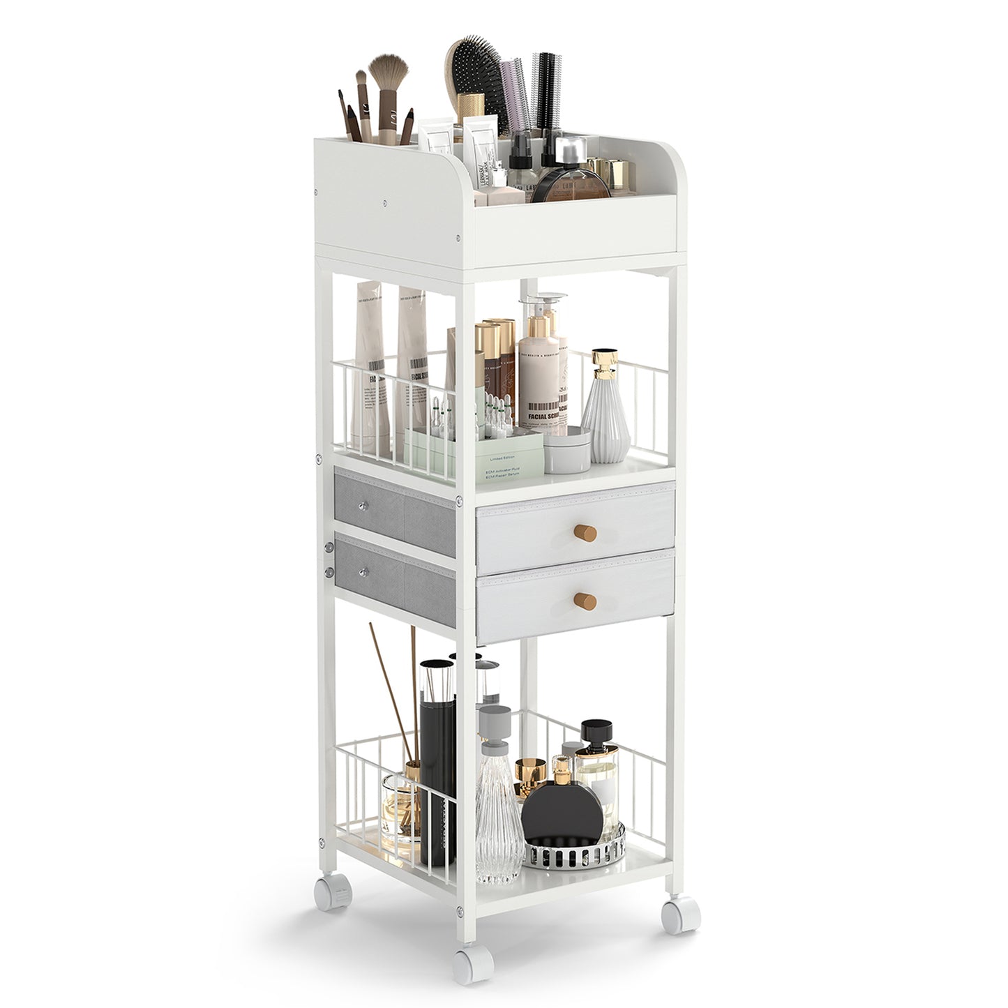 Makeup Organizer Floor Skincare Organizer Cart with Drawers and Storage Shelves, White File Cabinets at Gallery Canada