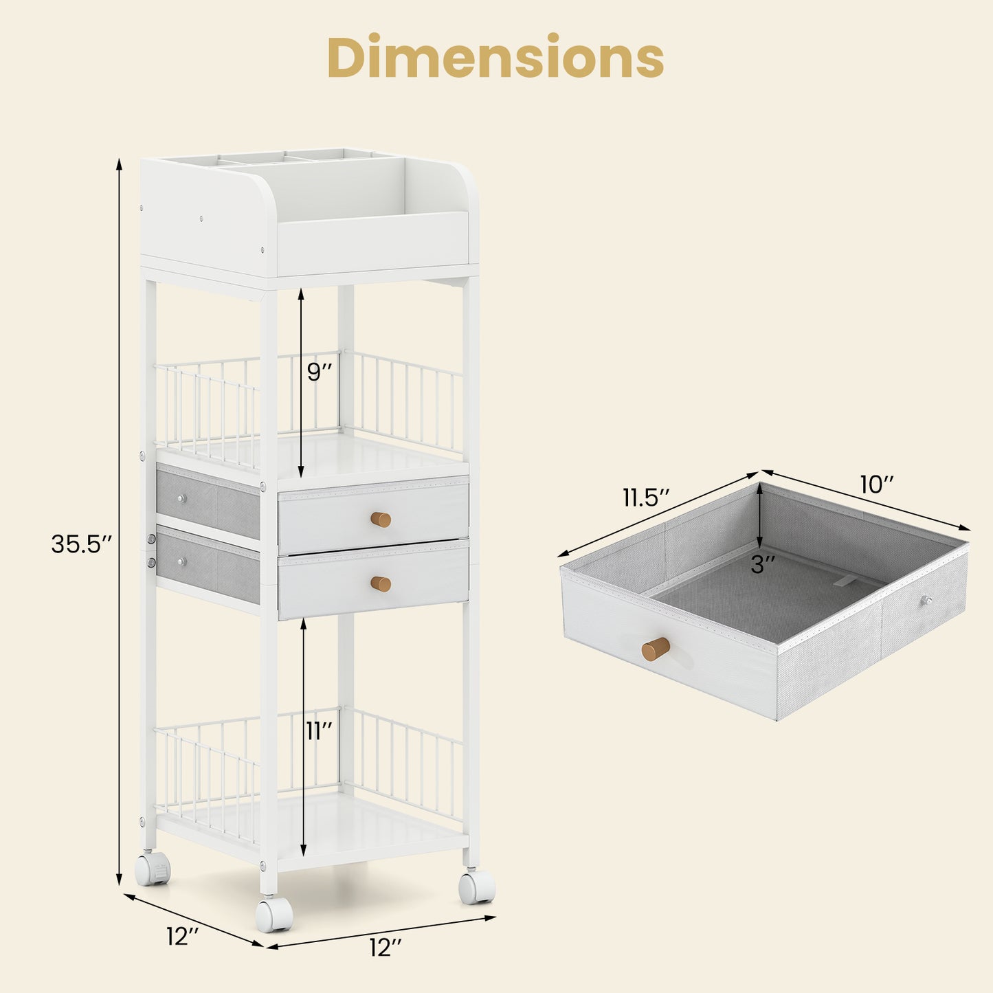 Makeup Organizer Floor Skincare Organizer Cart with Drawers and Storage Shelves, White File Cabinets at Gallery Canada