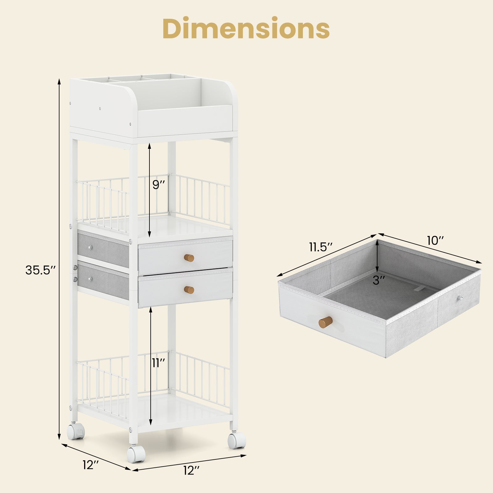 Makeup Organizer Floor Skincare Organizer Cart with Drawers and Storage Shelves, White File Cabinets at Gallery Canada