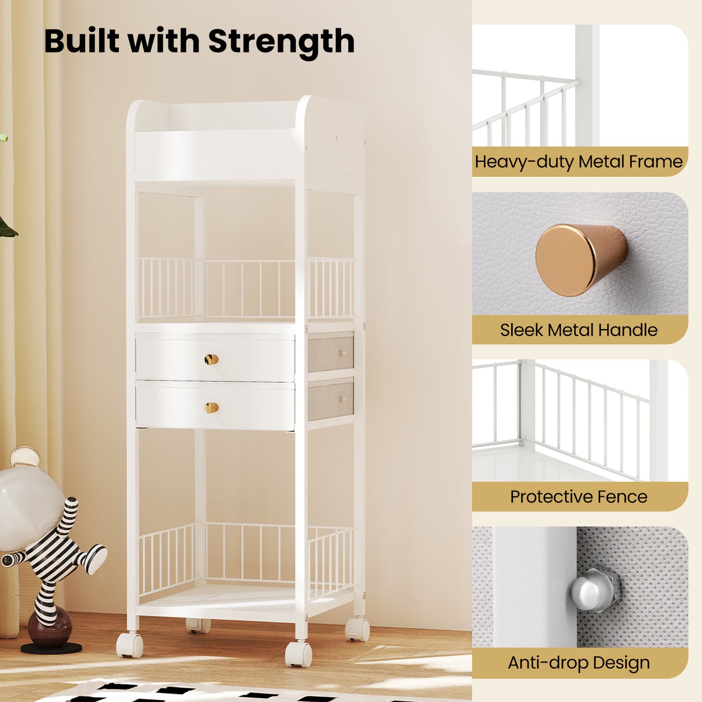 Makeup Organizer Floor Skincare Organizer Cart with Drawers and Storage Shelves, White File Cabinets at Gallery Canada