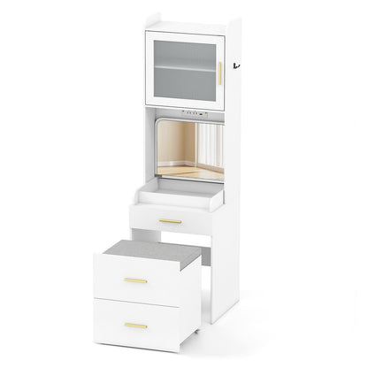Makeup Vanity with Power Outlets and Flip-top Mirror and Storage Stool, White Makeup Vanities at Gallery Canada