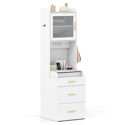 Makeup Vanity with Power Outlets and Flip-top Mirror and Storage Stool, White Makeup Vanities at Gallery Canada