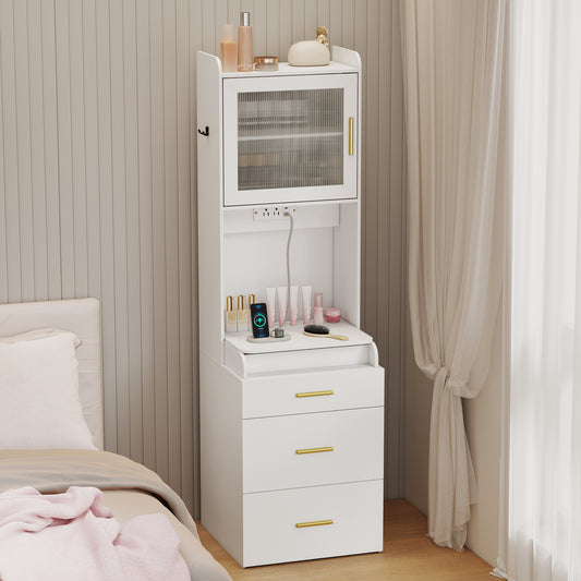 Makeup Vanity with Power Outlets and Flip-top Mirror and Storage Stool, White Makeup Vanities White at Gallery Canada