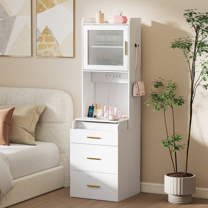 Makeup Vanity with Power Outlets and Flip-top Mirror and Storage Stool, White Makeup Vanities at Gallery Canada
