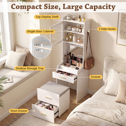 Makeup Vanity with Power Outlets and Flip-top Mirror and Storage Stool, White Makeup Vanities at Gallery Canada
