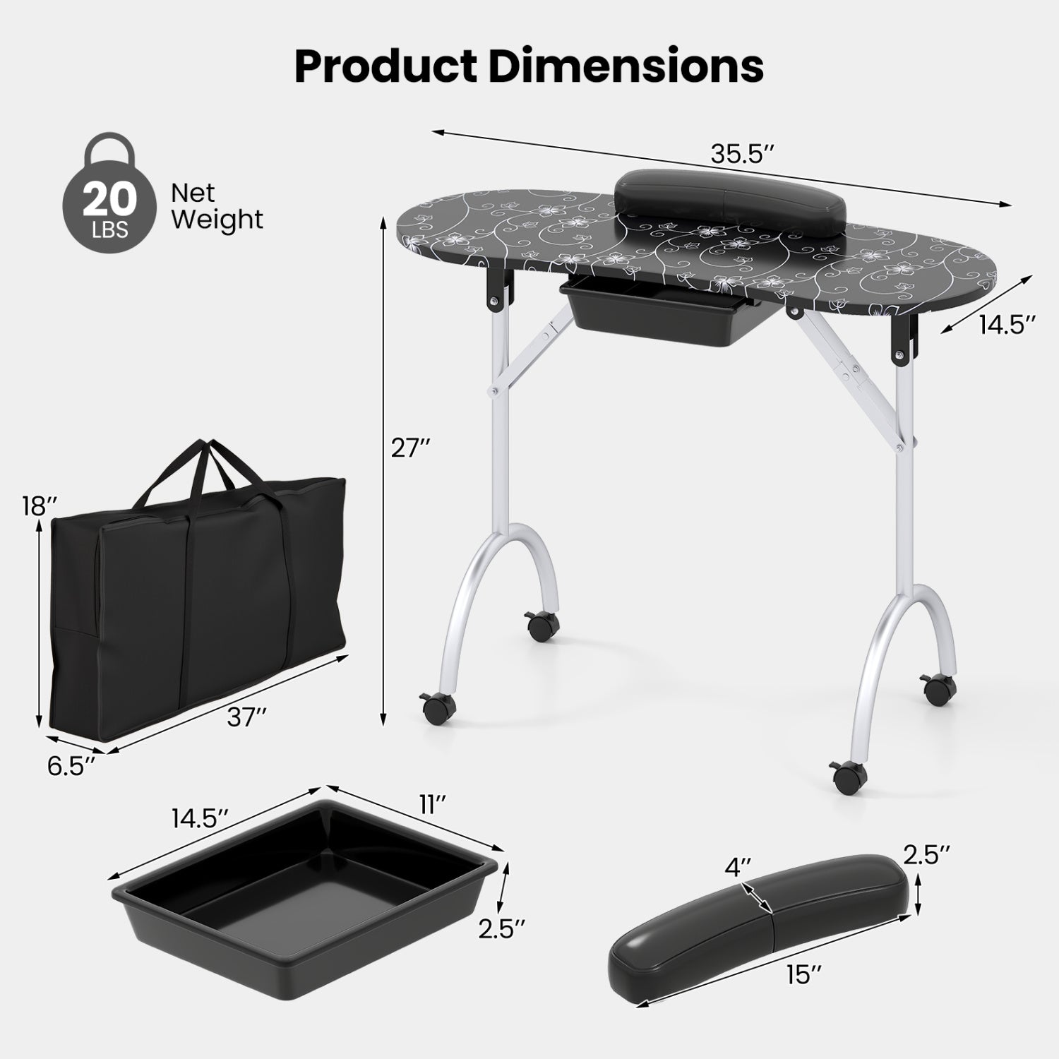 Manicure Nail Table Portable Station Desk Spa Beauty Salon Equipment 2 Color, Black Nail Care at Gallery Canada