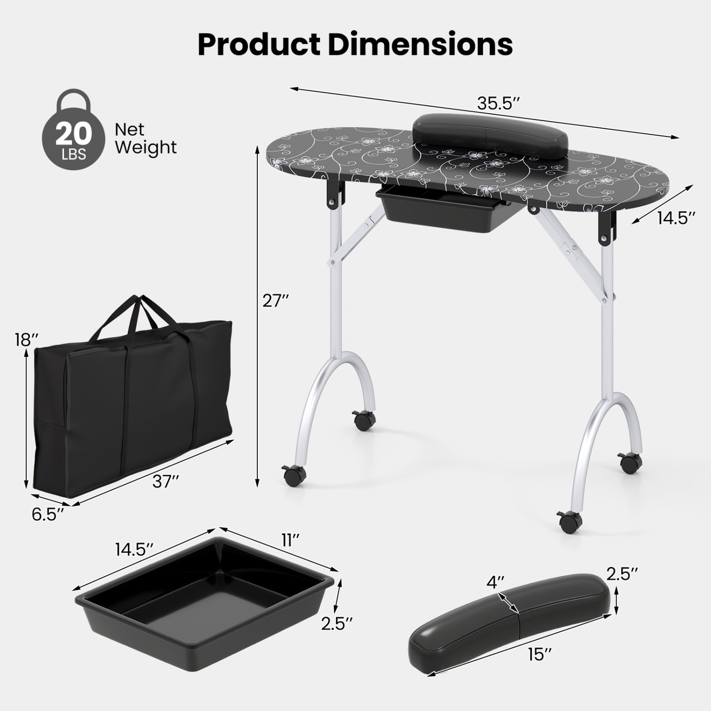 Manicure Nail Table Portable Station Desk Spa Beauty Salon Equipment 2 Color, Black Nail Care at Gallery Canada