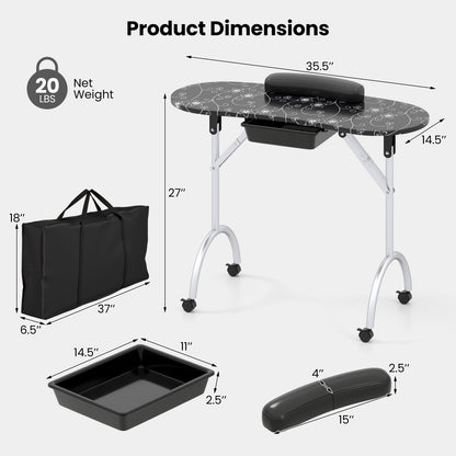 Manicure Nail Table Portable Station Desk Spa Beauty Salon Equipment 2 Color, Black Nail Care at Gallery Canada