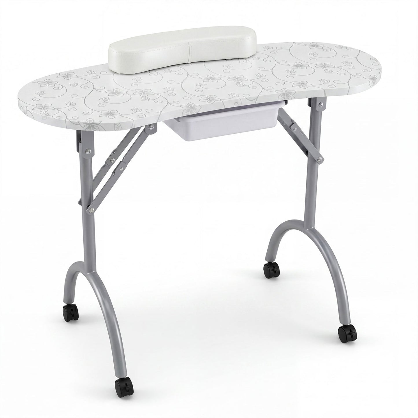 Foldable Portable Manicure Table with Drawer Casters and Cushion, White Spa & Salon White at Gallery Canada
