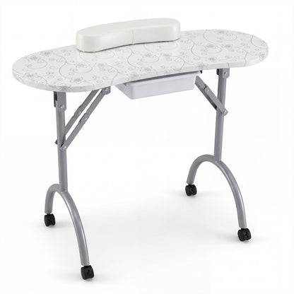 Foldable Portable Manicure Table with Drawer Casters and Cushion, White Spa & Salon White at Gallery Canada
