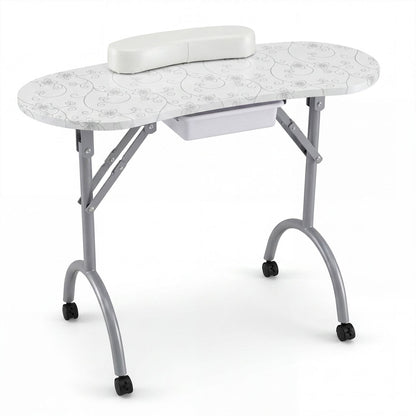 Foldable Portable Manicure Table with Drawer Casters and Cushion, White Spa & Salon at Gallery Canada
