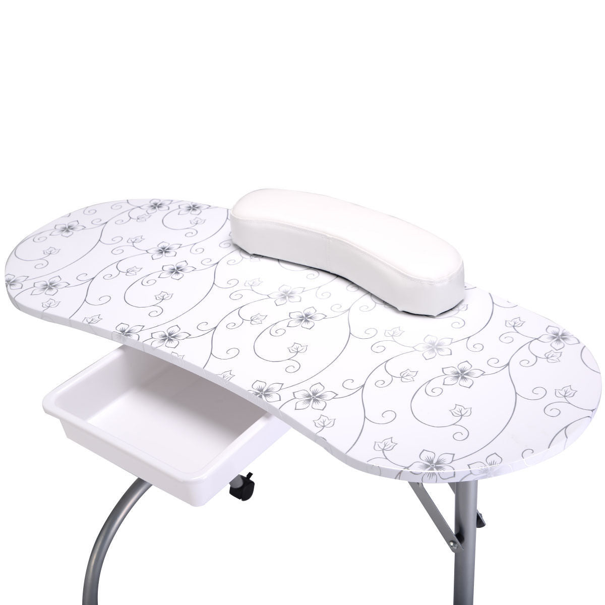 Foldable Portable Manicure Table with Drawer Casters and Cushion, White Spa & Salon at Gallery Canada