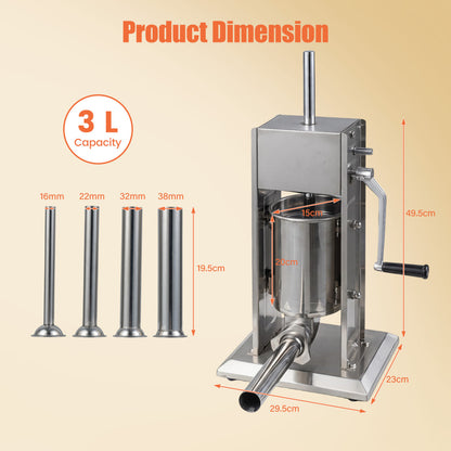 Remplisseuse à saucisses manuelle, 2 vitesses, 4 tubes, 3 L