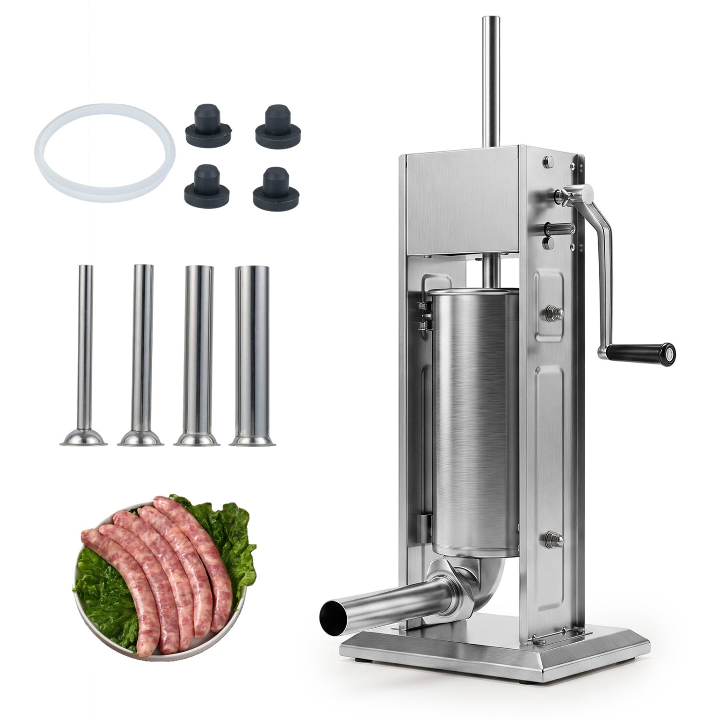 Remplisseuse de saucisses manuelle, 2 vitesses, 4 tubes, 5 L