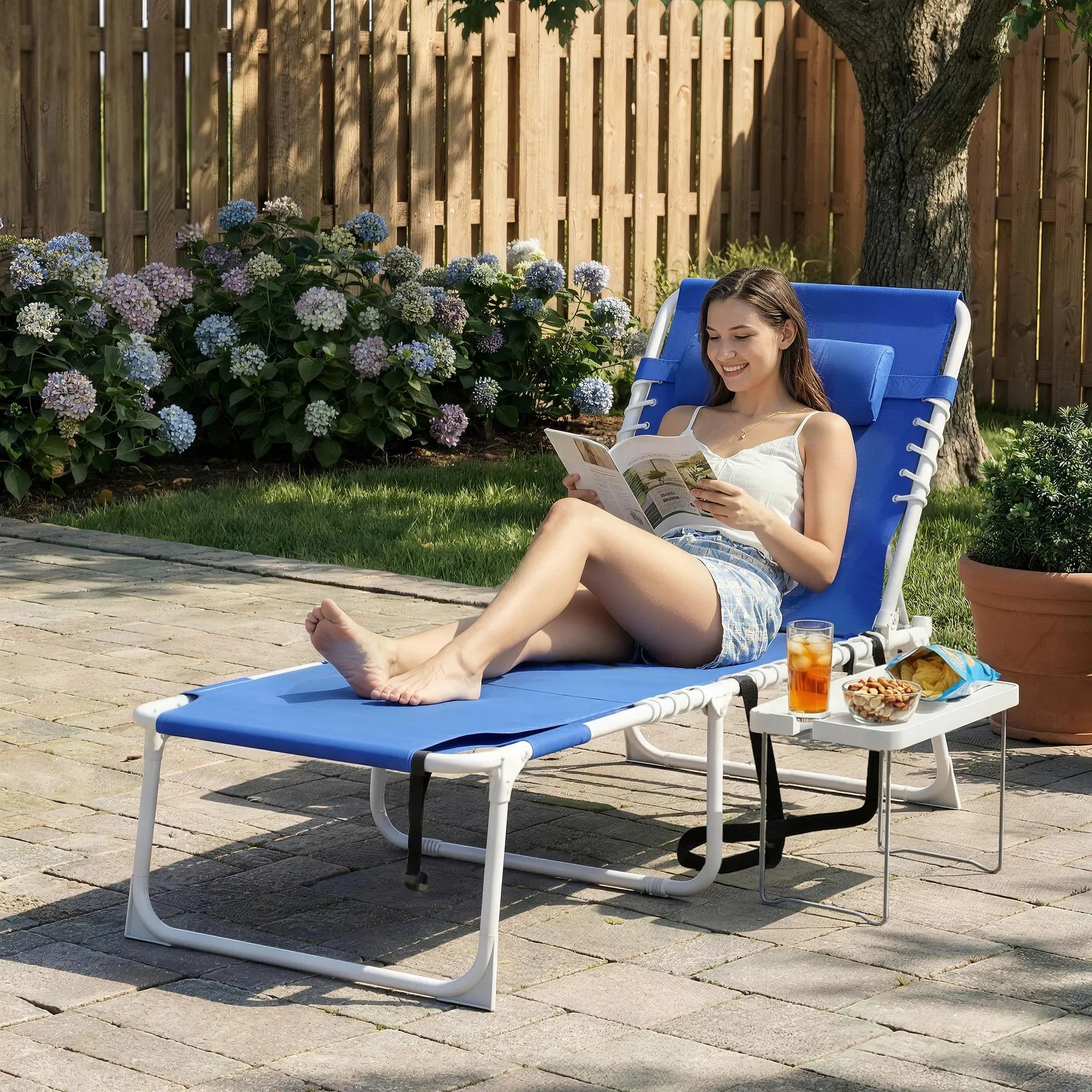 Folding Outdoor Lounge Chair, With Face Hole And Side Table, Navy Blue Lounger Chairs at Gallery Canada