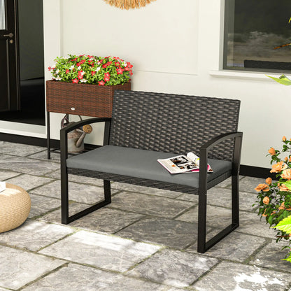 2 Seater Outdoor Rattan Bench with Cushion, Steel Frame, Light Grey Patio Chairs at Gallery Canada